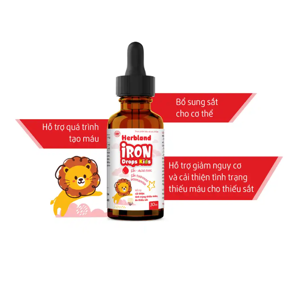 Siro Herbland Iron Drops Kids hỗ trợ cải thiện thiếu máu do thiếu sắt 30ml (từ 6 tháng)