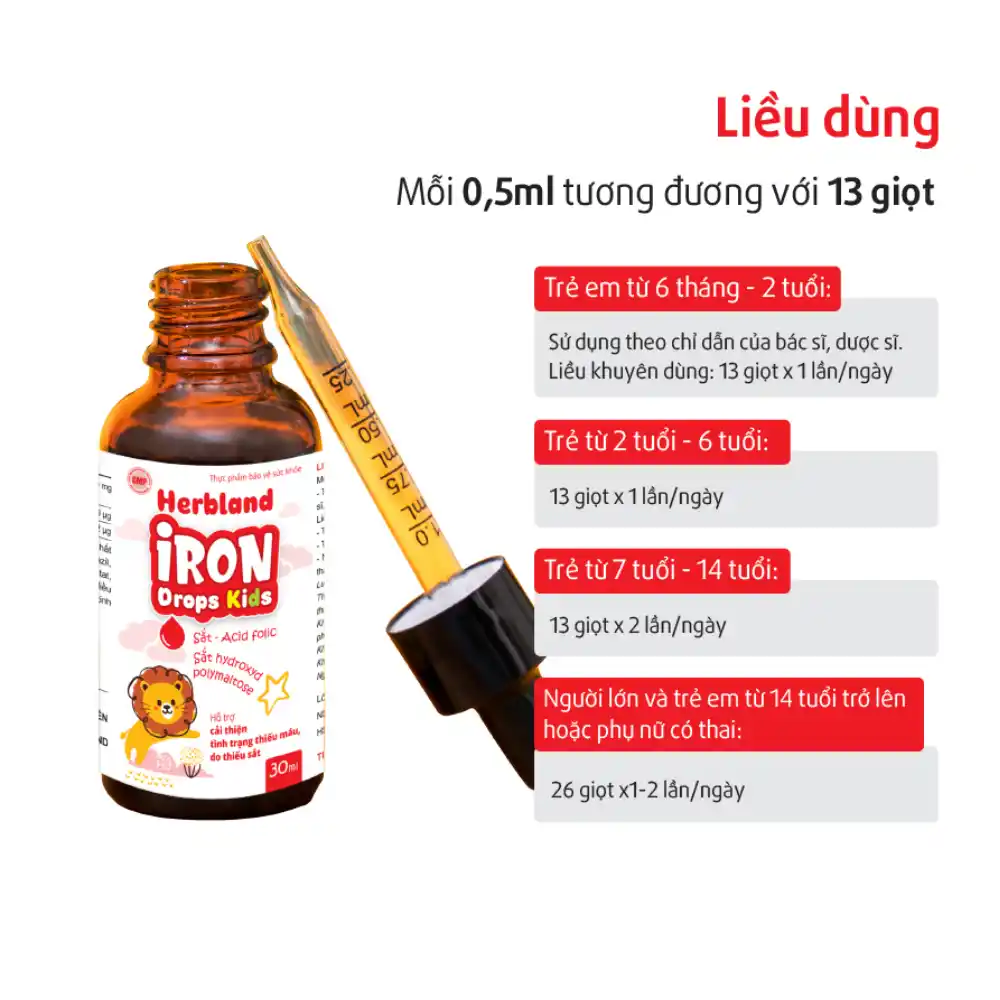 Siro Herbland Iron Drops Kids hỗ trợ cải thiện thiếu máu do thiếu sắt 30ml (từ 6 tháng)
