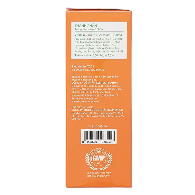 Siro Kentek Healthy Kid Vitamin C hỗ trợ tăng cường sức đề kháng 100 ml (từ 1 tuổi)