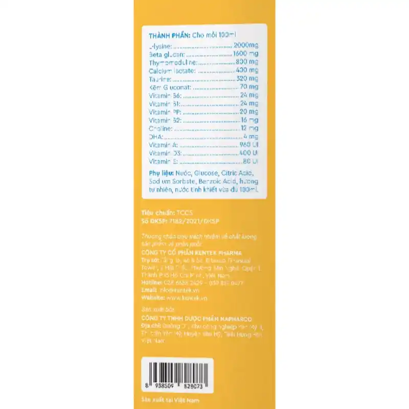 Siro Kentek Kidsmin giúp ăn ngon, hỗ trợ tiêu hóa 100 ml (từ 6 tháng)