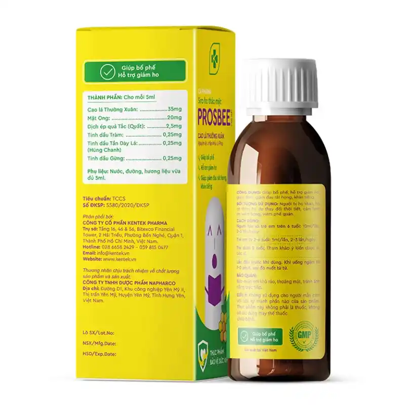 Siro mật ong Kentek Prosbee bổ phế, hỗ trợ giảm ho 100 ml (từ 2 tuổi)