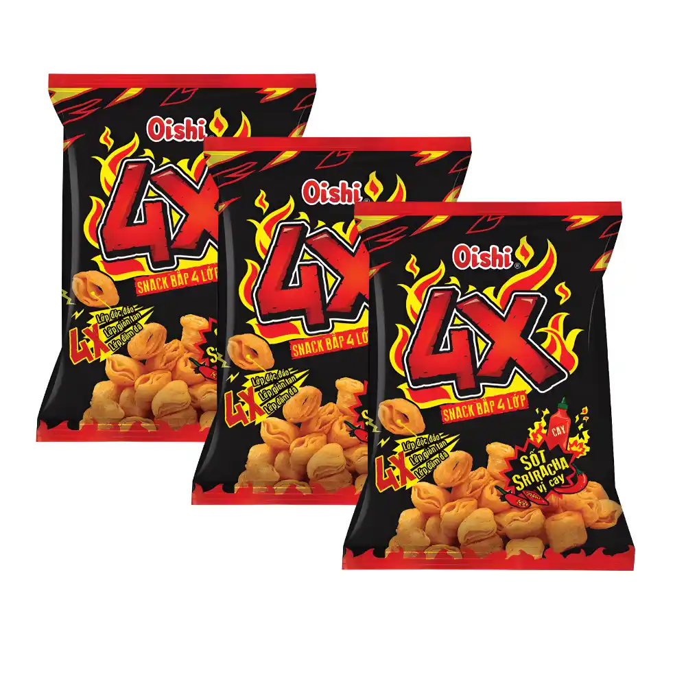 Snack bắp Oishi 4X sốt Sriracha vị cay gói 34g