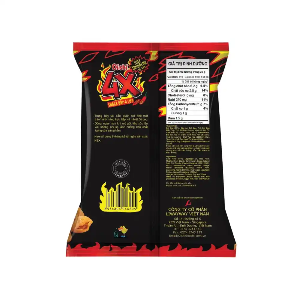 Snack bắp Oishi 4X sốt Sriracha vị cay gói 68g