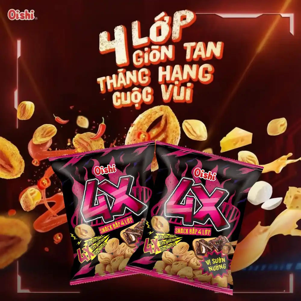 Snack bắp Oishi 4X vị sườn nướng gói 68g