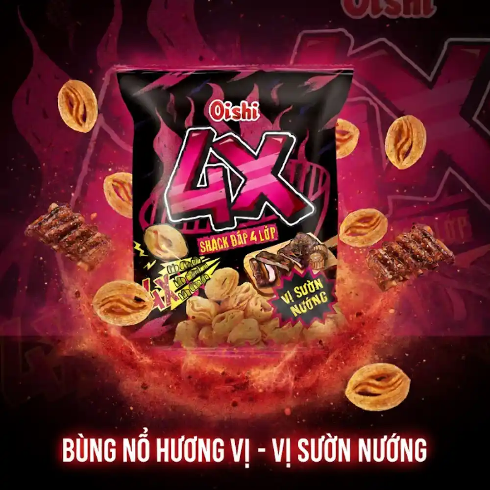 Snack bắp Oishi 4X vị sườn nướng gói 68g