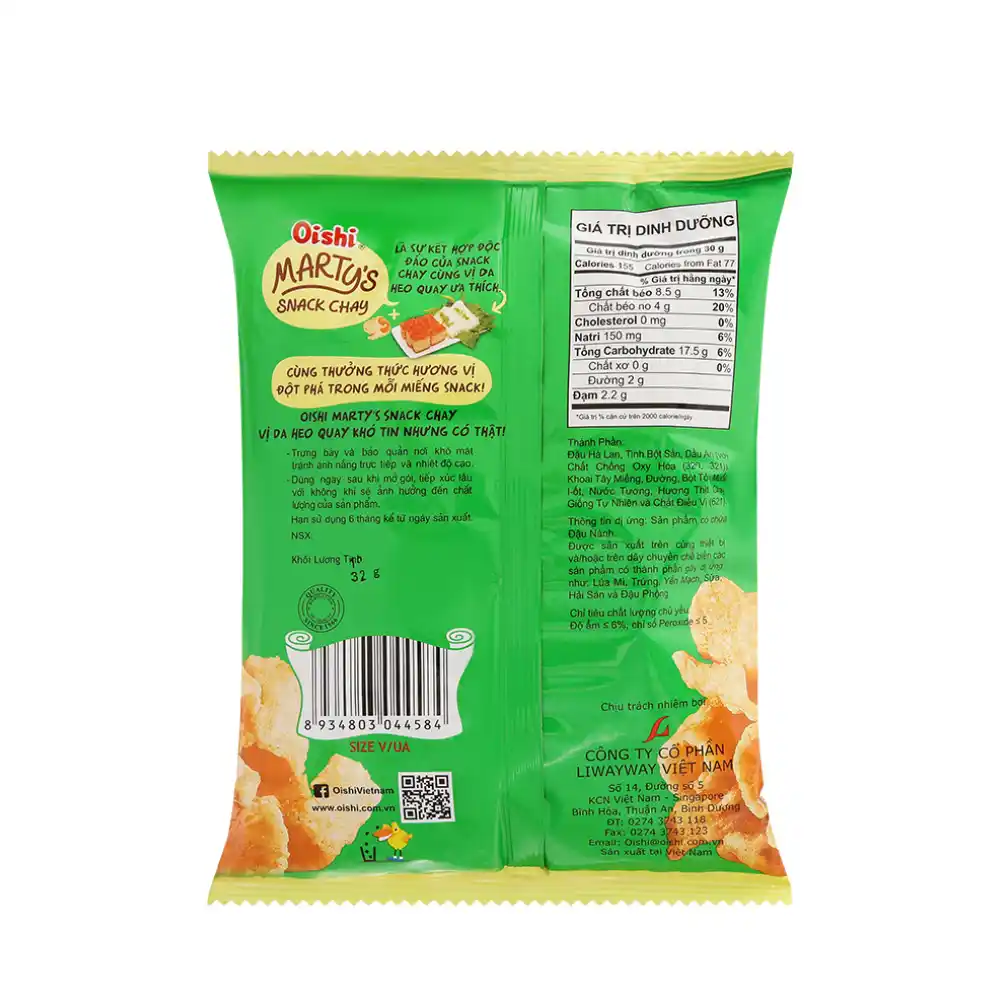 Snack chay Oishi vị da heo quay gói 34g