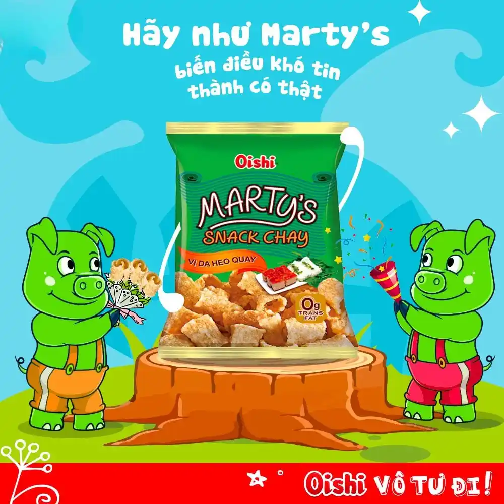 Snack chay Oishi vị da heo quay gói 68g