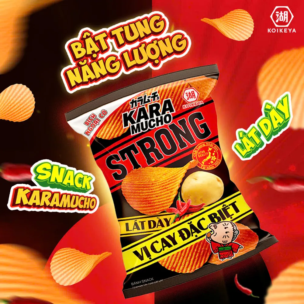 Snack khoai tây Koikeya Karamucho Strong lát dày vị cay đặc biệt gói 25g