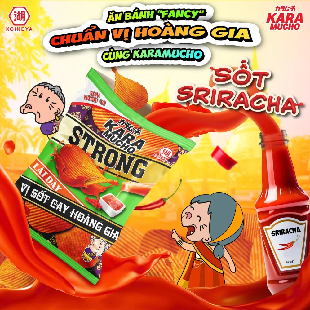 Snack khoai tây Koikeya Karamucho Strong lát sốt cay hoàng gia gói 25g