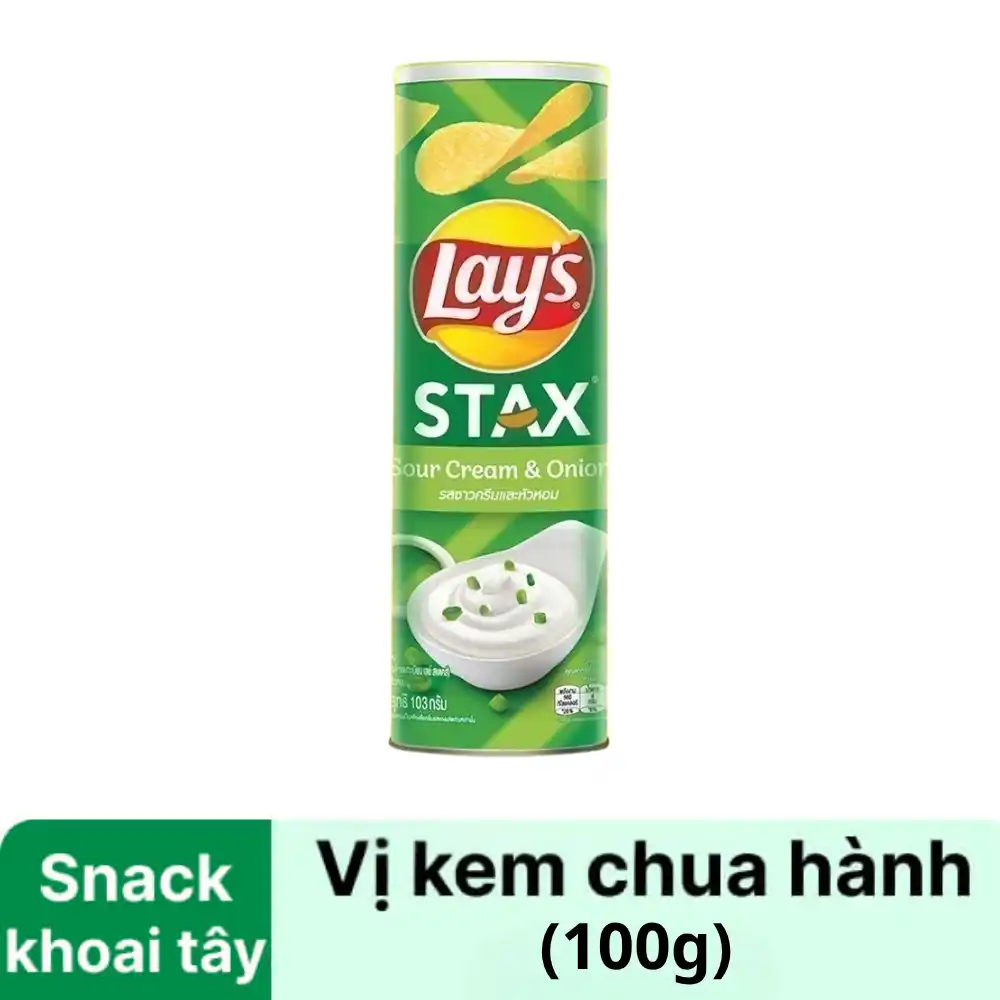 Snack khoai tây Lay's Stax vị kem chua hành hộp 100g