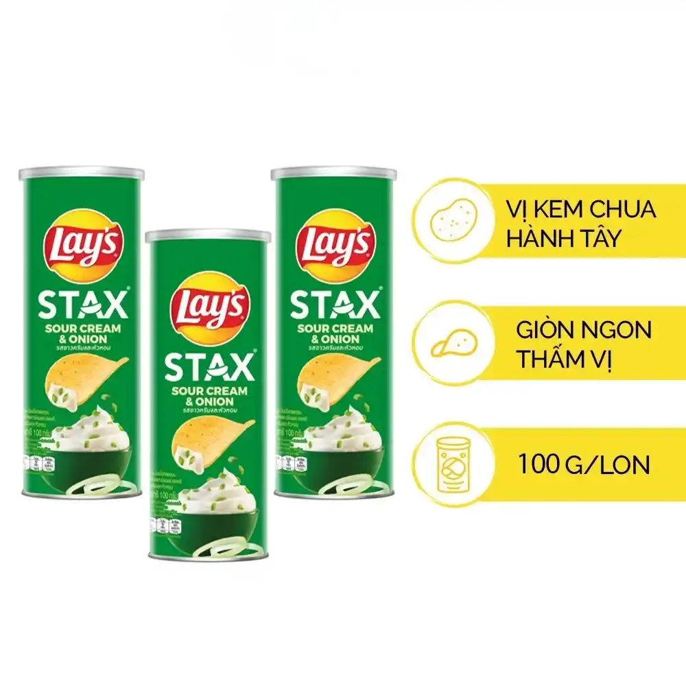 Snack khoai tây Lay's Stax vị kem chua hành hộp 100g
