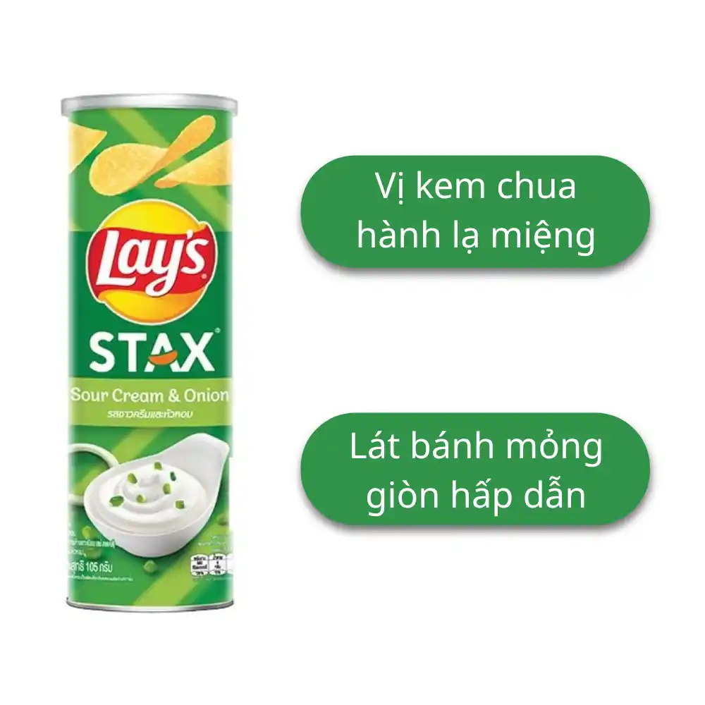 Snack khoai tây Lay's Stax vị kem chua hành hộp 100g