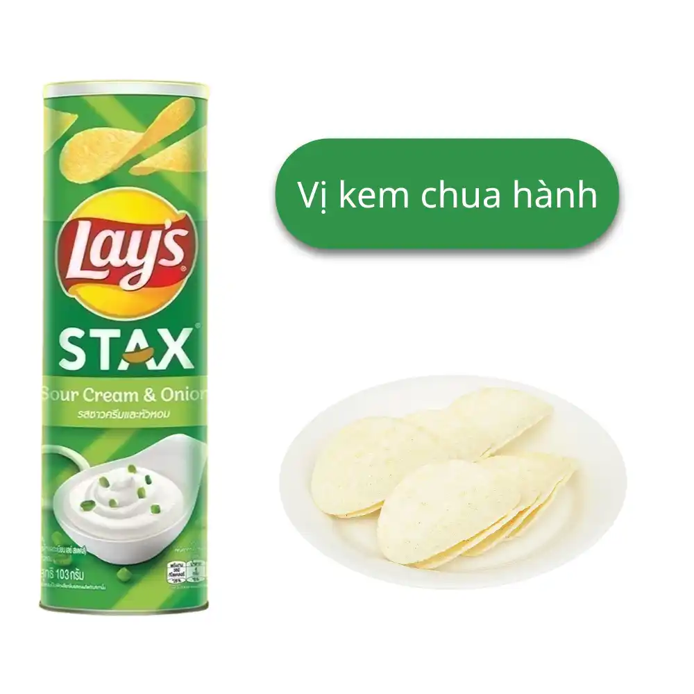 Snack khoai tây Lay's Stax vị kem chua hành hộp 100g