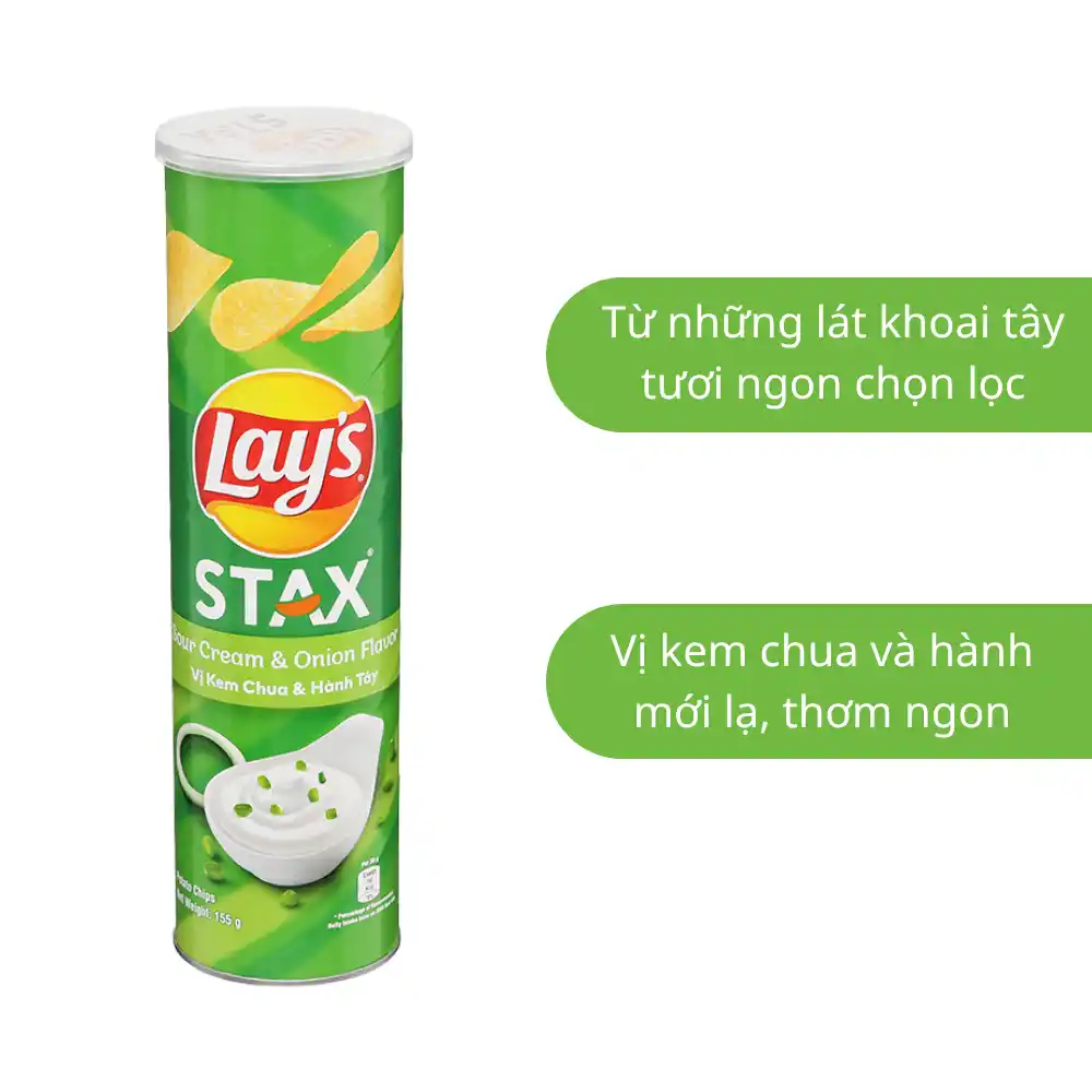 Snack khoai tây Lay's Stax vị kem chua hành hộp 150g