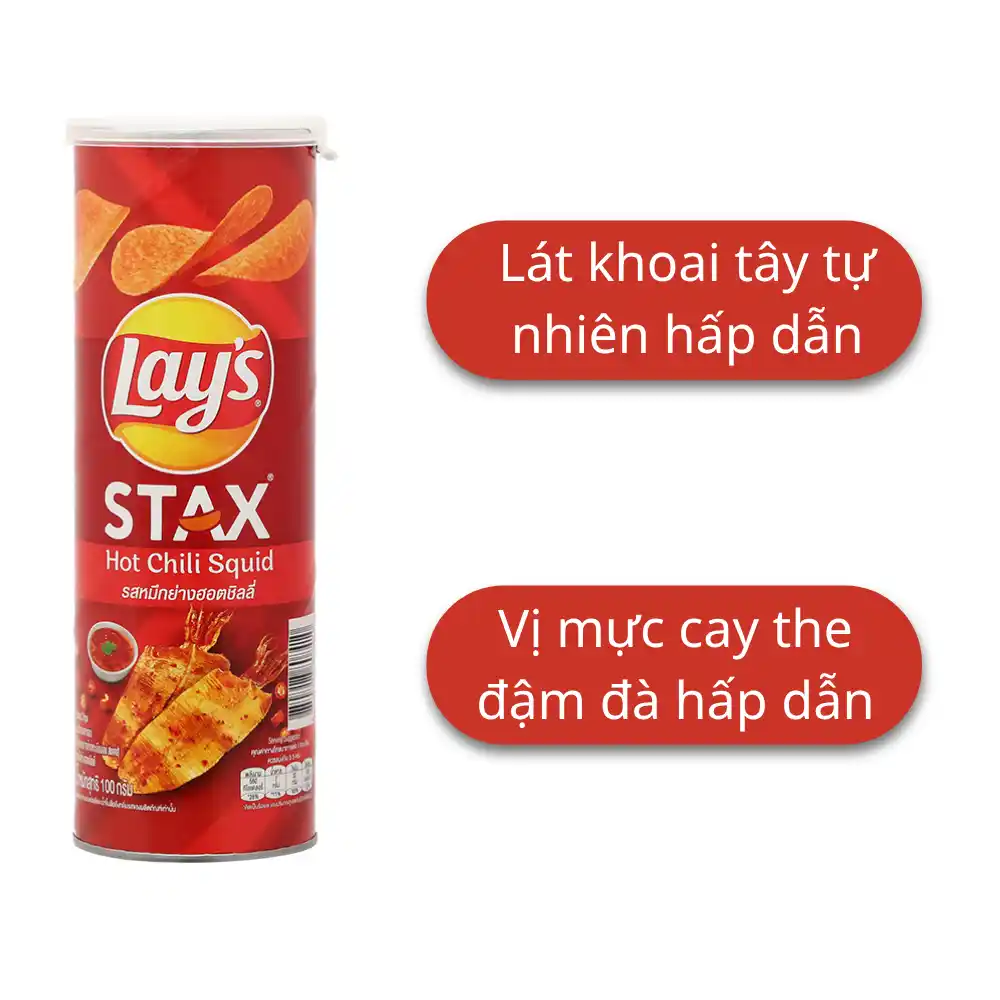 Snack khoai tây Lay's Stax vị mực sốt cay hộp 100g