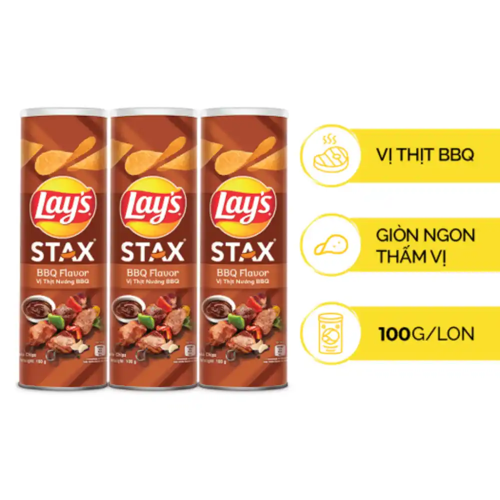 Snack khoai tây Lay's Stax vị thịt nướng BBQ hộp 100g