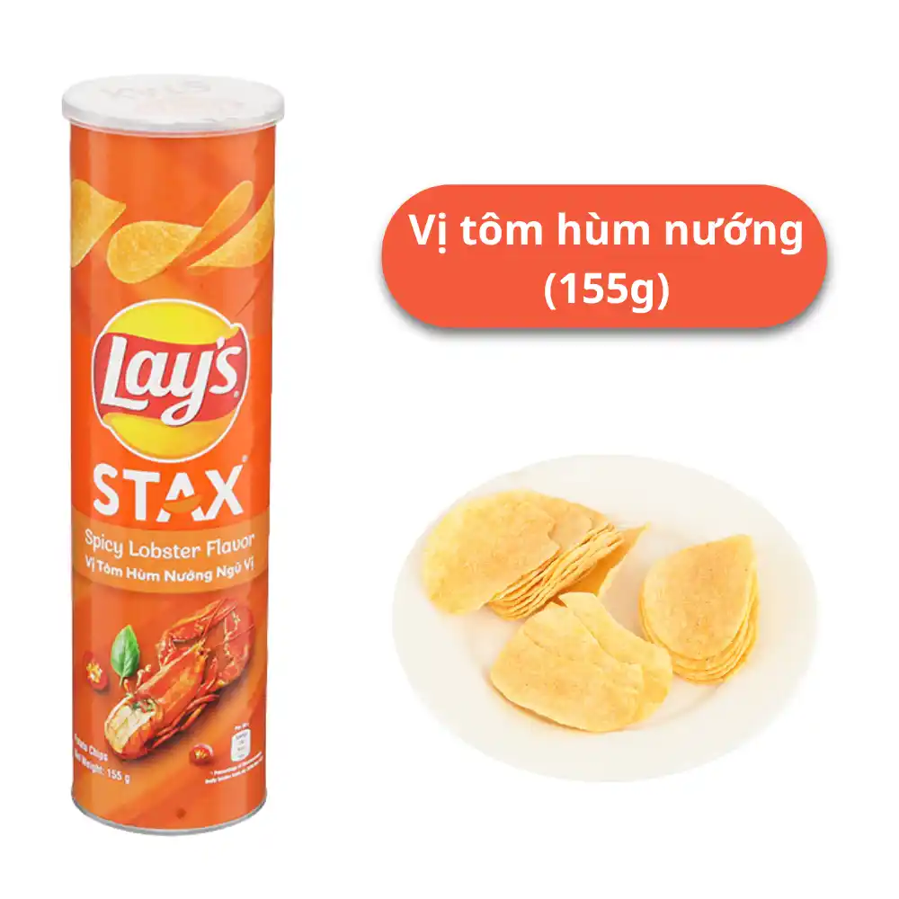 Snack khoai tây Lay's Stax vị tôm hùm nướng hộp 155g