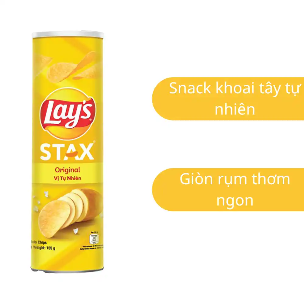 Snack khoai tây Lay's Stax vị tự nhiên hộp 150g