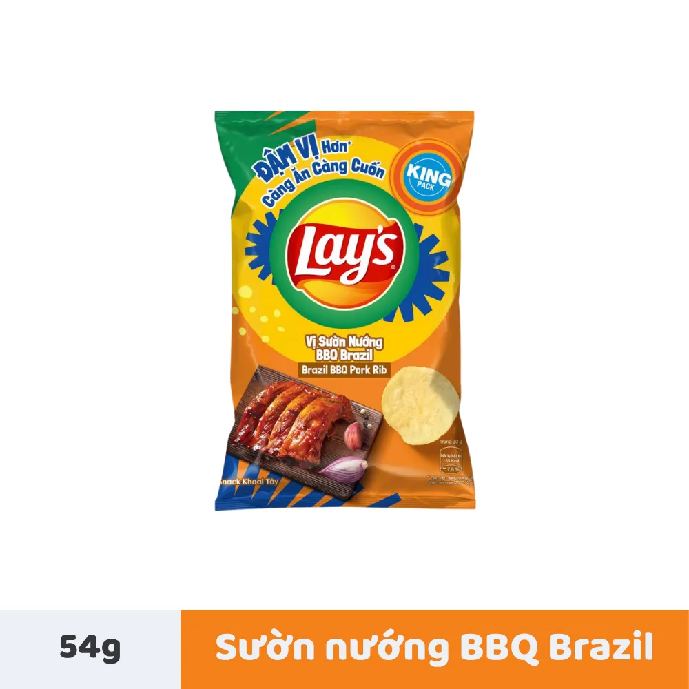 Snack khoai tây Lay's vị sườn nướng BBQ Brazil gói 54g