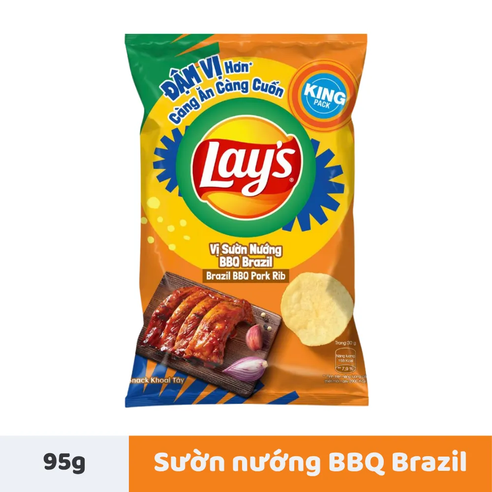 Snack khoai tây Lay's vị sườn nướng BBQ Brazil gói 95g