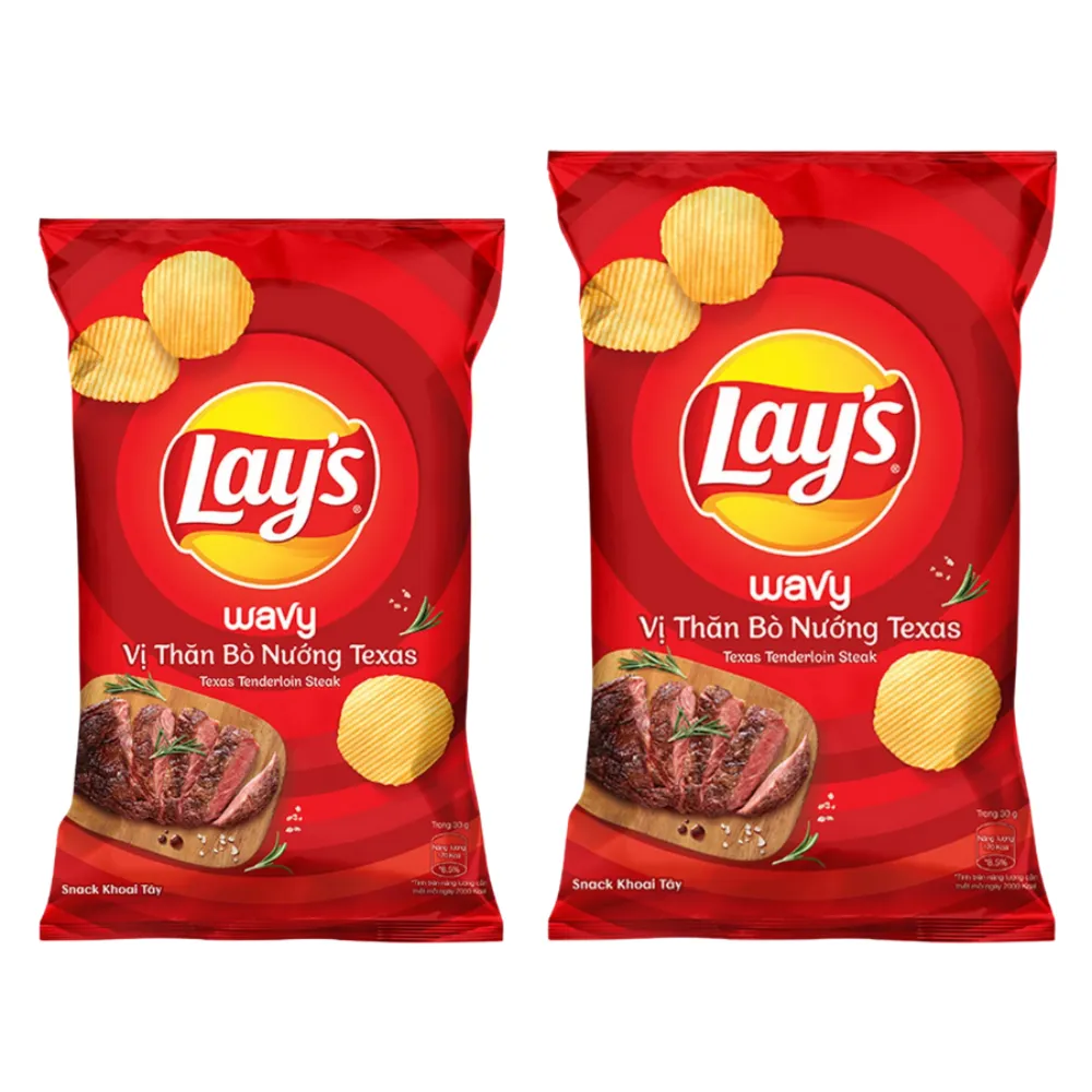 Snack khoai tây Lay's Wavy vị thăn bò nướng Texas gói 32g