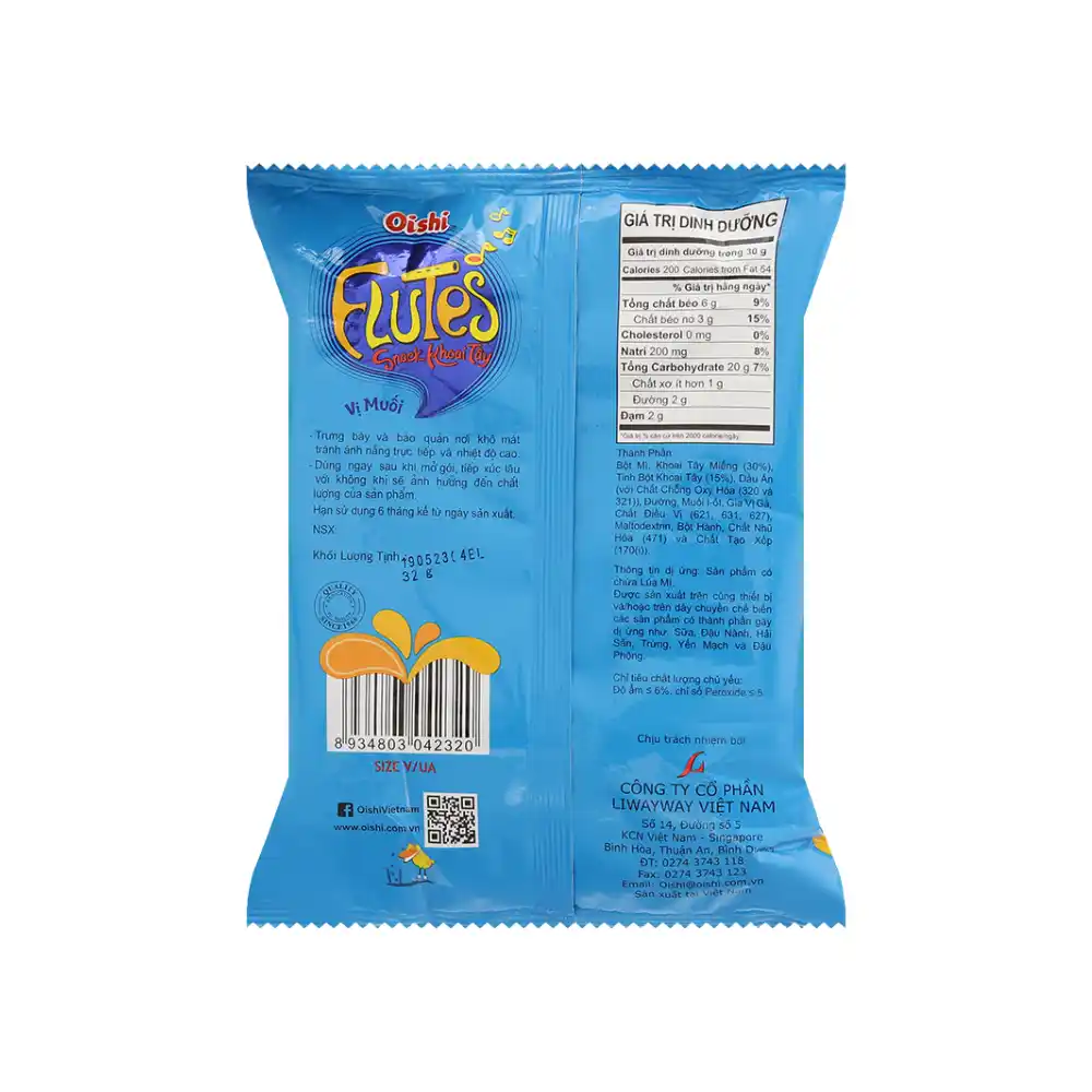 Snack khoai tây Oishi vị muối gói 34g