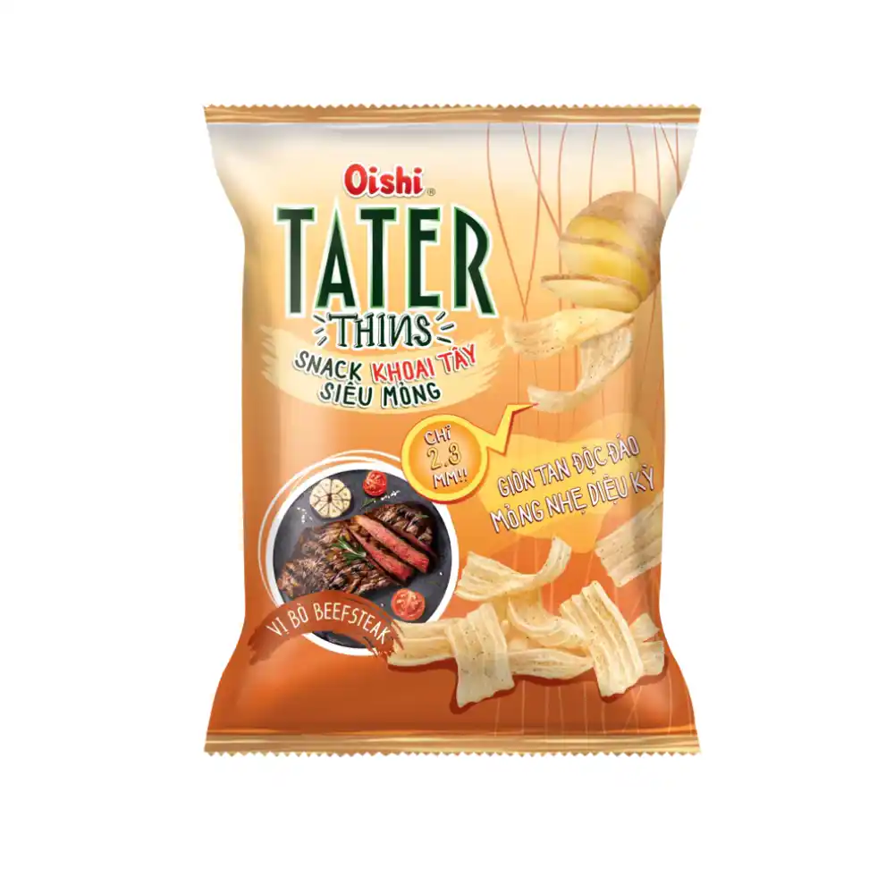Snack khoai tây siêu mỏng Oishi vị bò Beefsteak gói 68g
