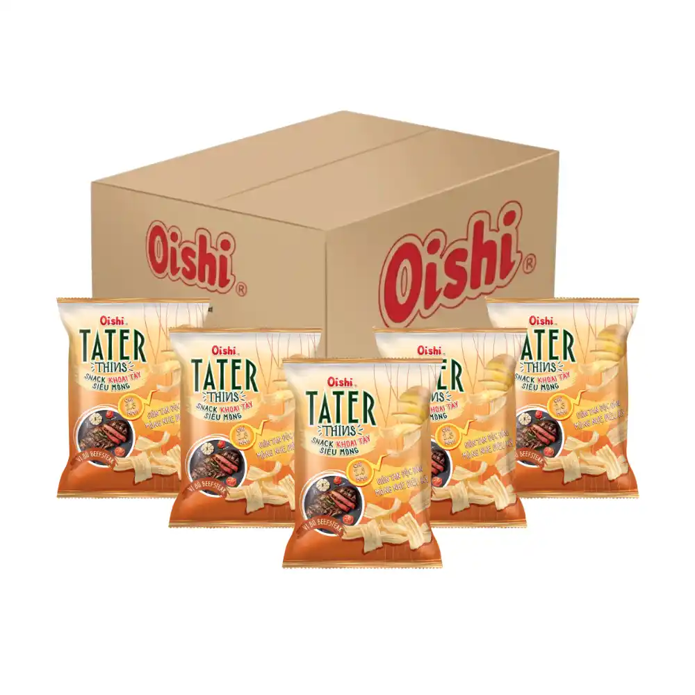 Snack khoai tây siêu mỏng Oishi vị bò Beefsteak gói 68g