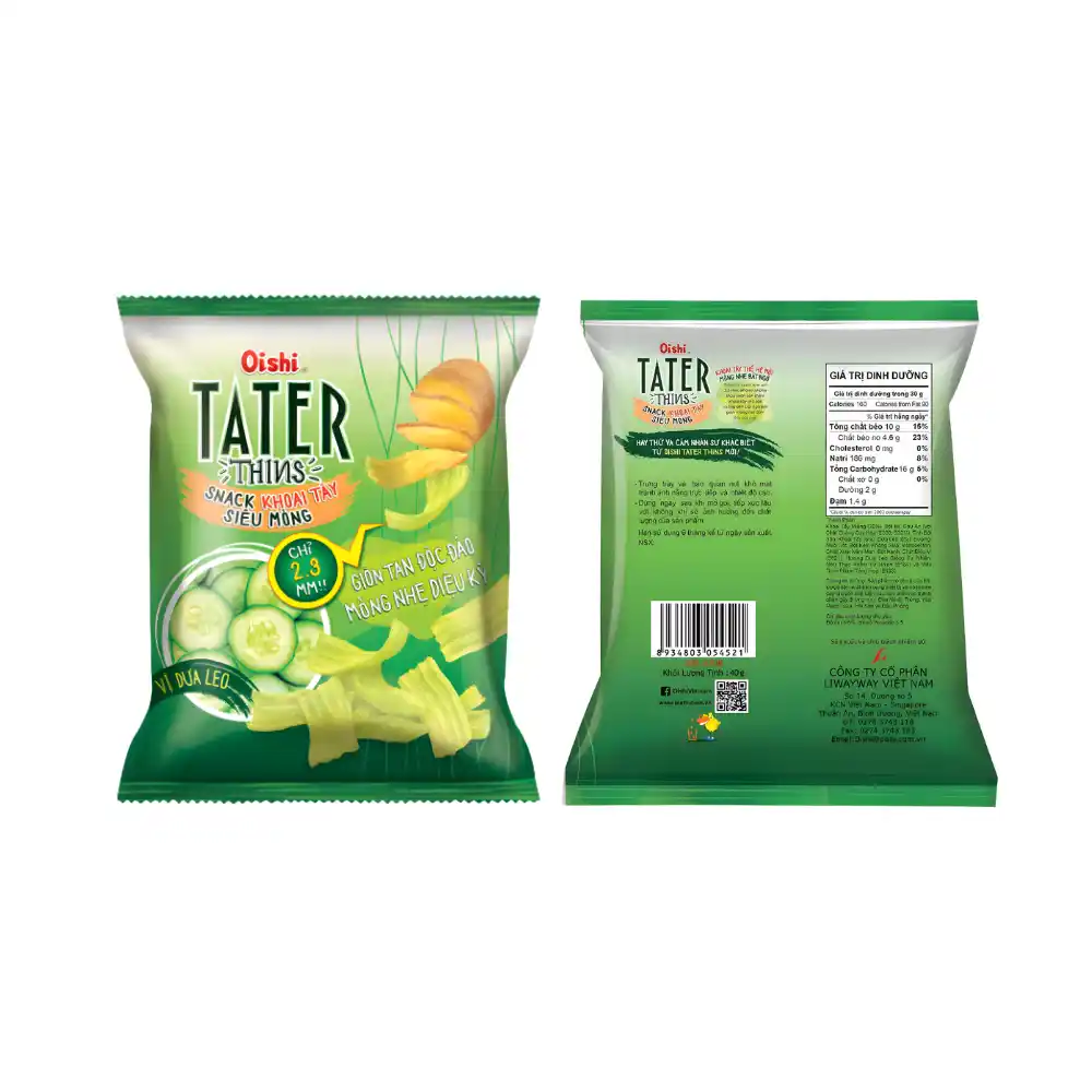 Snack khoai tây siêu mỏng Oishi vị dưa leo gói 68g