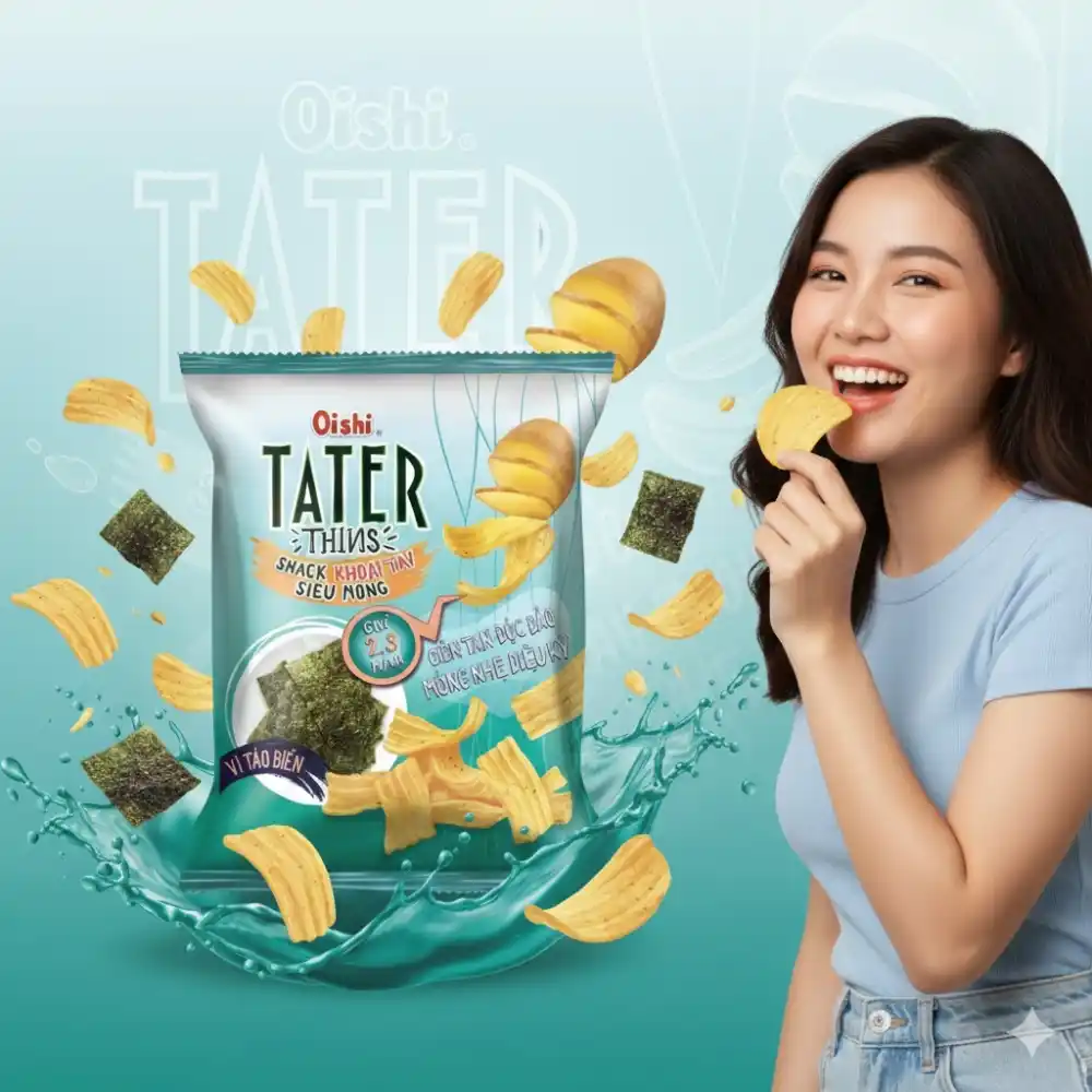 Snack khoai tây siêu mỏng Oishi vị tảo biển gói 68g