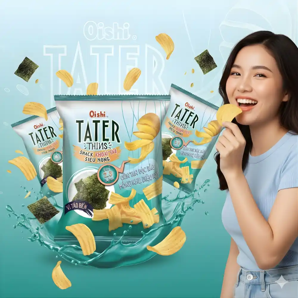 Snack khoai tây siêu mỏng Oishi vị tảo biển gói 68g