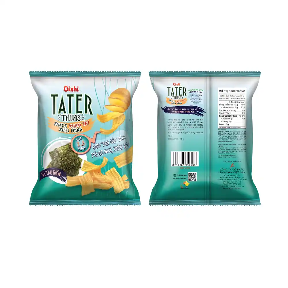 Snack khoai tây siêu mỏng Oishi vị tảo biển gói 68g