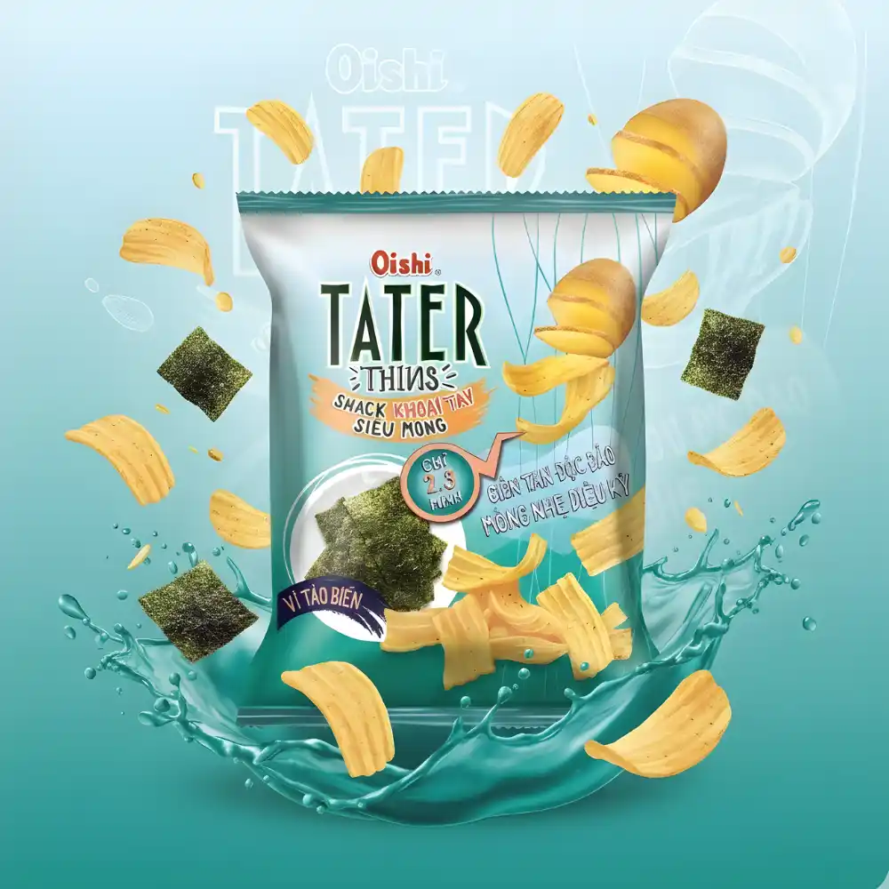 Snack khoai tây siêu mỏng Oishi vị tảo biển gói 68g