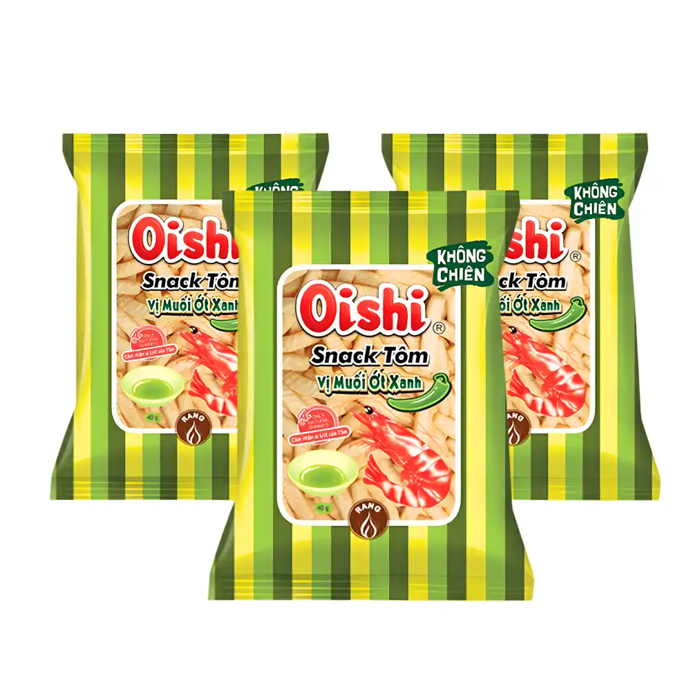 Snack tôm muối ớt xanh Oishi gói 34g
