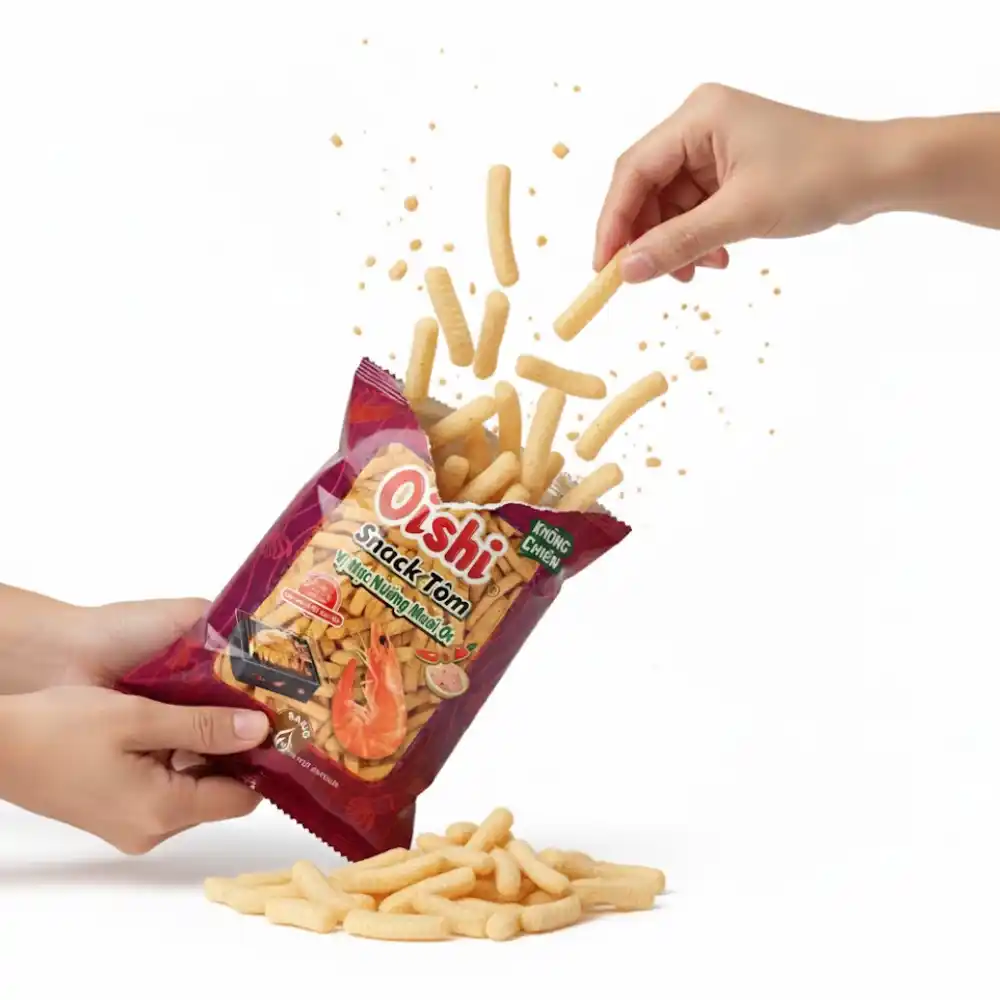 Snack tôm Oishi vị mực nướng muối ớt gói 68g