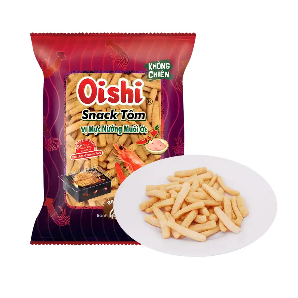 Snack tôm Oishi vị mực nướng muối ớt gói 68g