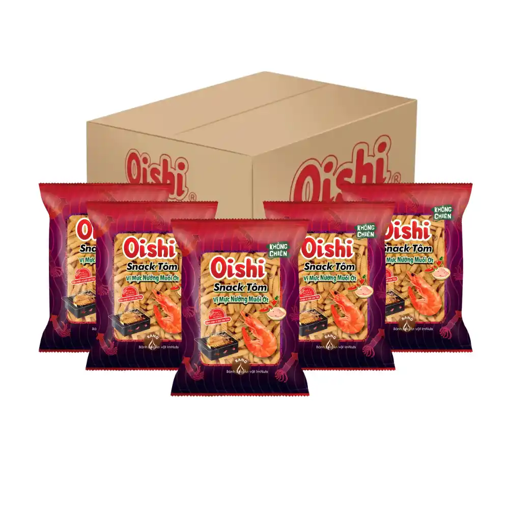 Snack tôm Oishi vị mực nướng muối ớt gói 68g