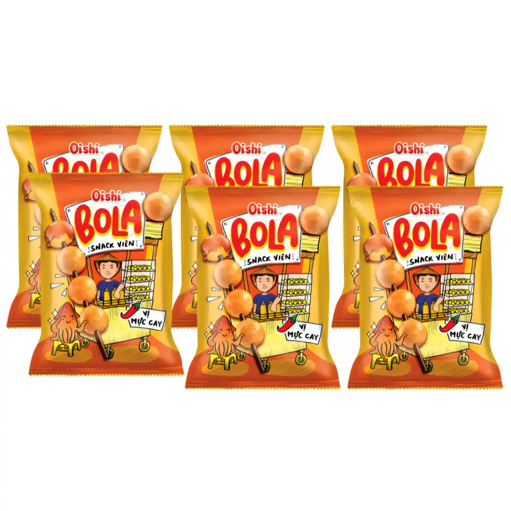 Snack viên Oishi Bola vị mực cay gói 34g