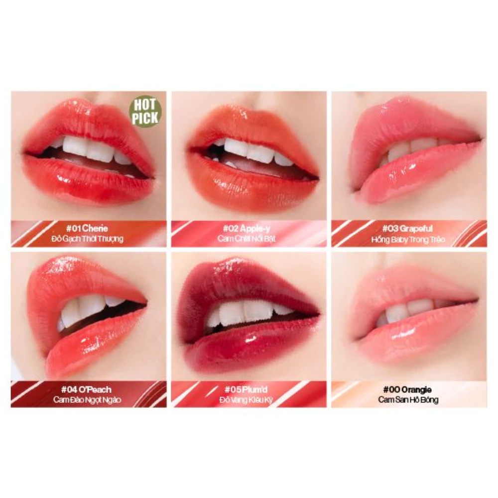 Son dưỡng có màu Glamrr Q thuần chay 00 Cam san hô /01 Đỏ gạch /02 Cam chilli /03 Hồng baby /04 Cam đào /05 Đỏ vang 4.5g