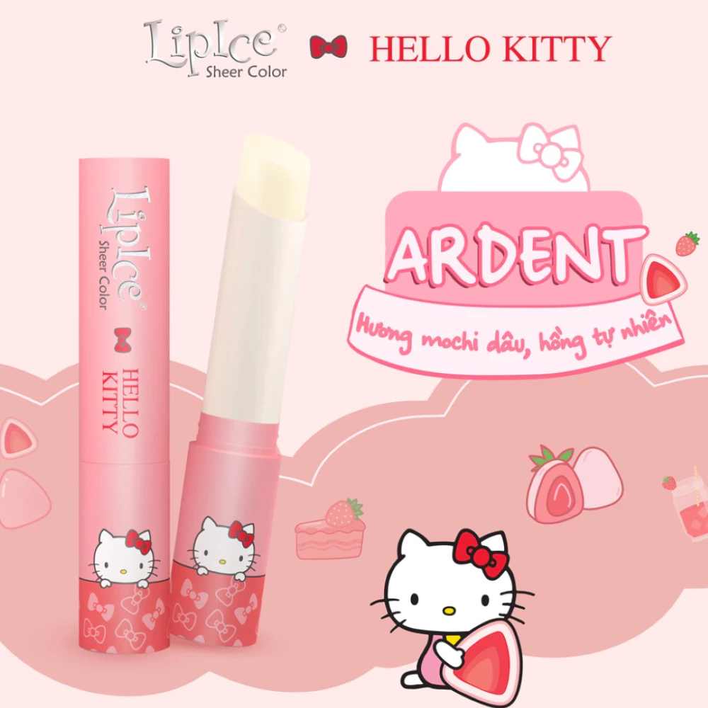 Son dưỡng LipIce Hello Kitty Red hương hoa anh đào, đỏ mọng/Ardent hương mochi dâu, hồng tự nhiên 2.4g