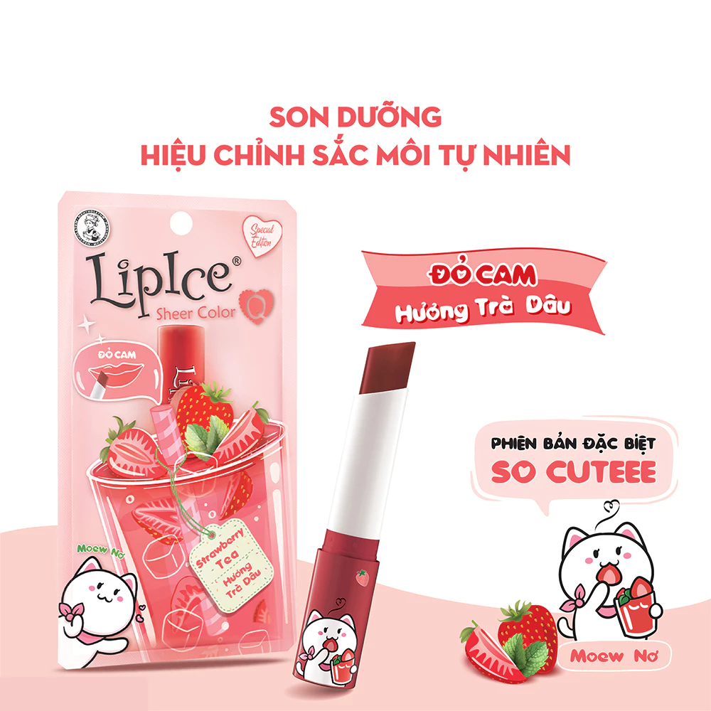 Son dưỡng LipIce hương trà dâu, màu đỏ cam/trà sữa màu hồng cam dất 2.4g