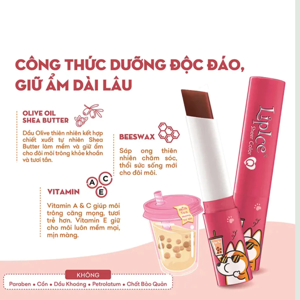 Son dưỡng LipIce hương trà dâu, màu đỏ cam/trà sữa màu hồng cam dất 2.4g