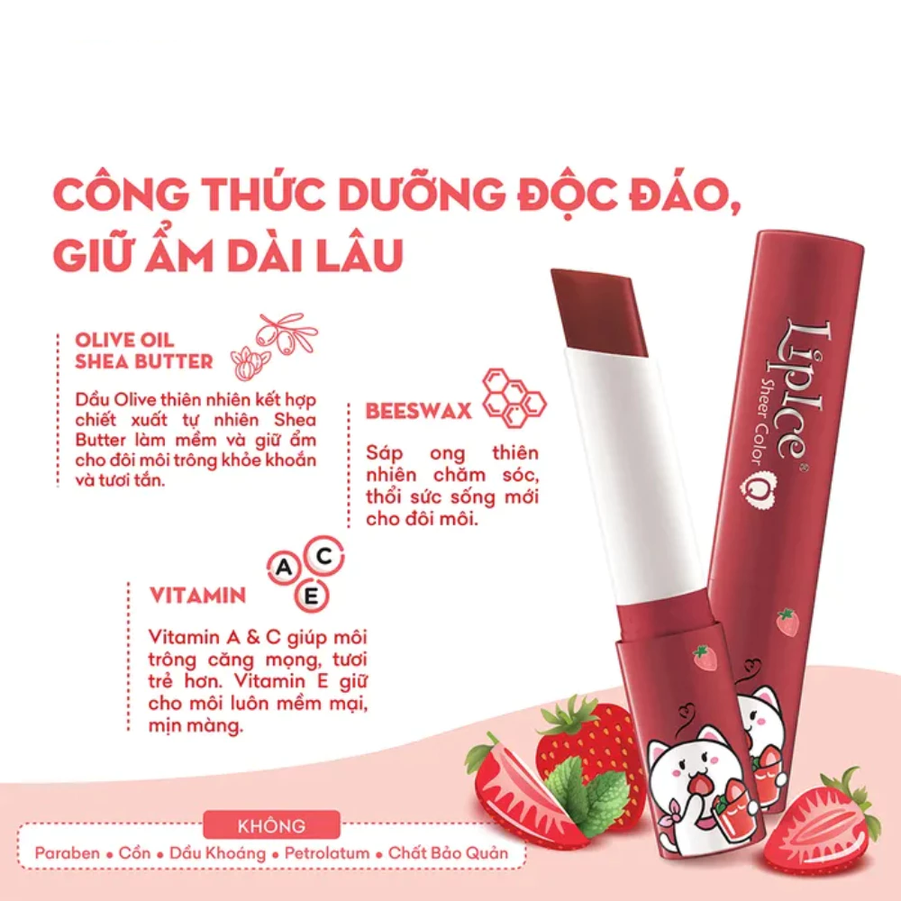 Son dưỡng LipIce hương trà dâu, màu đỏ cam/trà sữa màu hồng cam dất 2.4g
