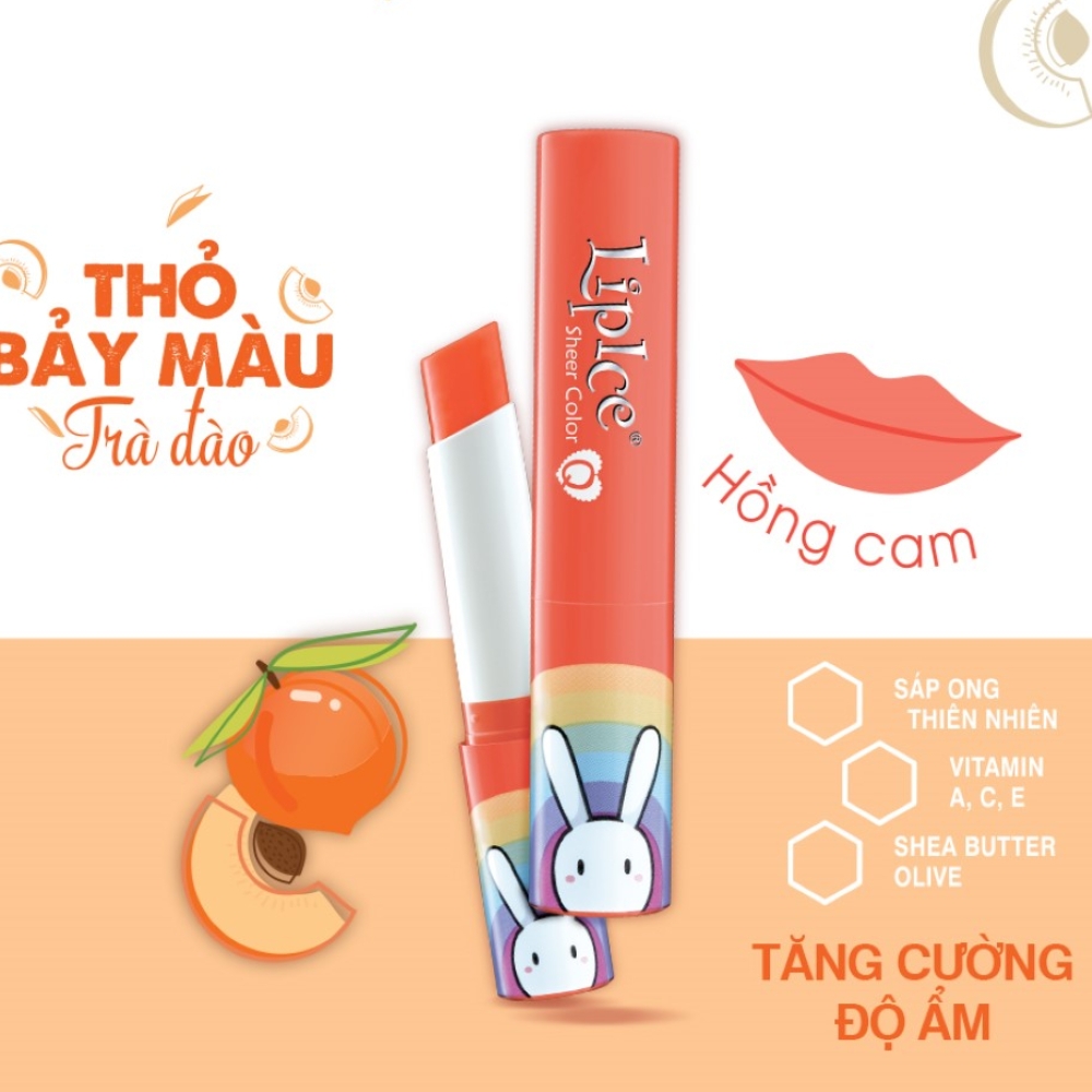 Son dưỡng LipIce thỏ bảy màu hương trà đào, hồng cam 2.4g