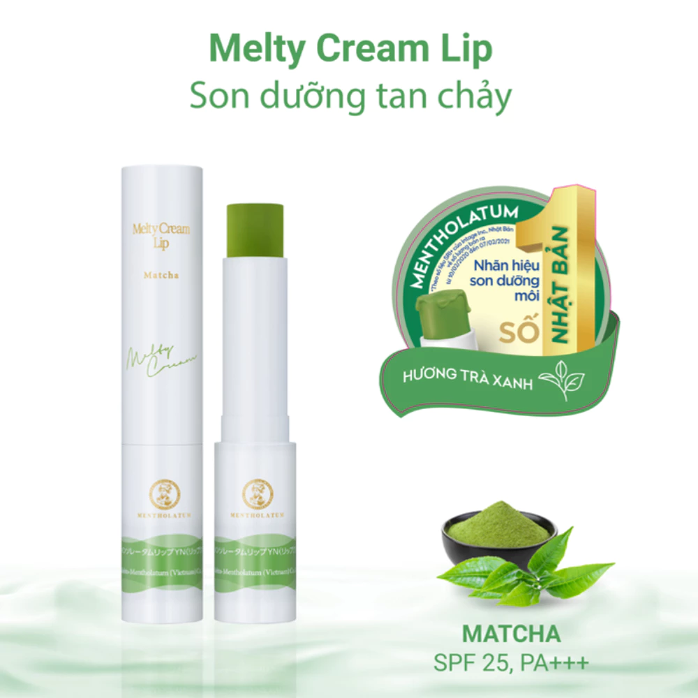 Son dưỡng môi Mentholatum Melty Cream Lip Mật ong /Không màu /Trà xanh 2.4g