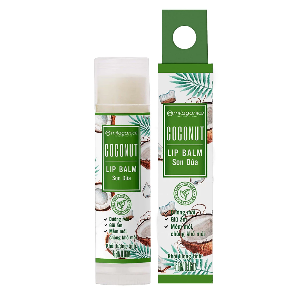 Son dưỡng môi Milaganics gấc dưỡng ẩm/ trà xanh dưỡng ẩm/ dừa dưỡng ẩm/ nha đam không màu, giảm thâm môi 4.5g