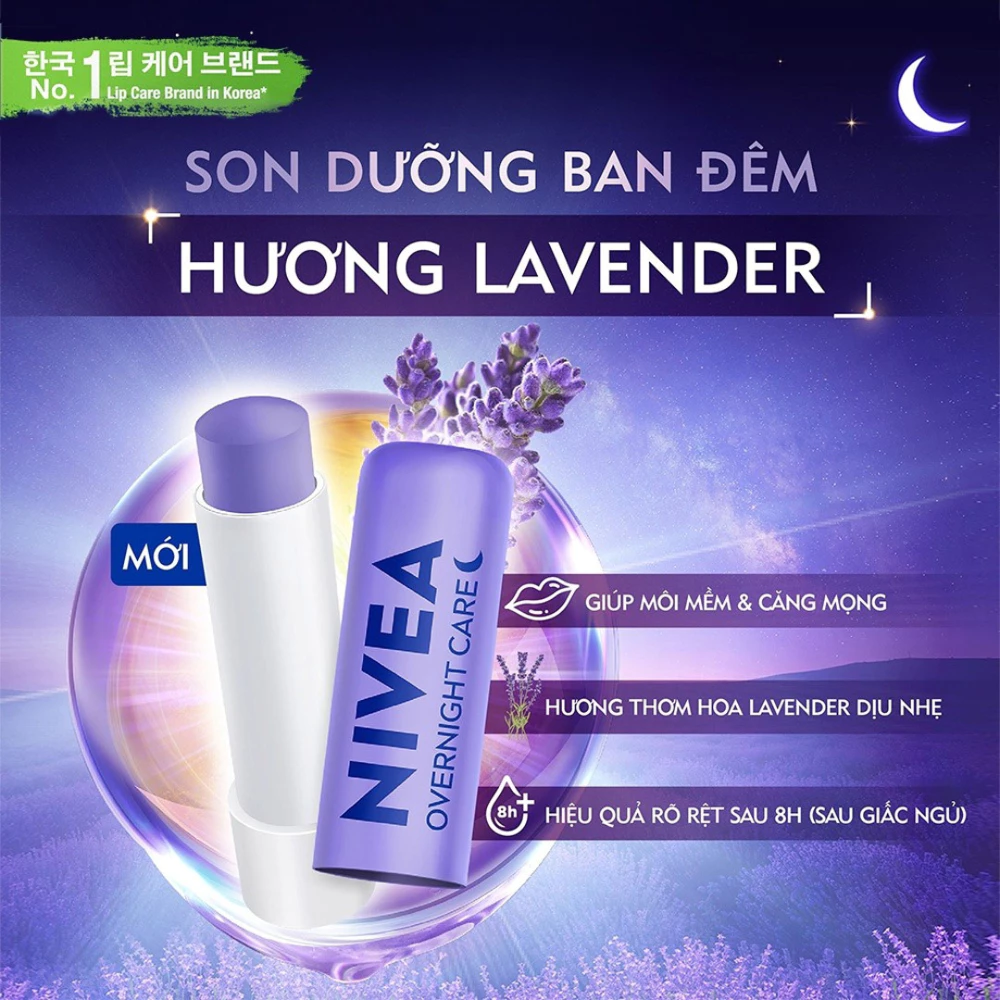 Son dưỡng môi Nivea ban đêm Lavender cấp ẩm phục hồi 4.8 g