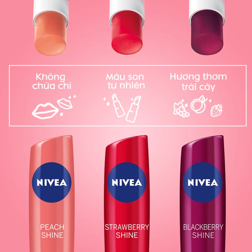 Son dưỡng môi Nivea chuyên sâu / hương đào /hương dâu 4.8g