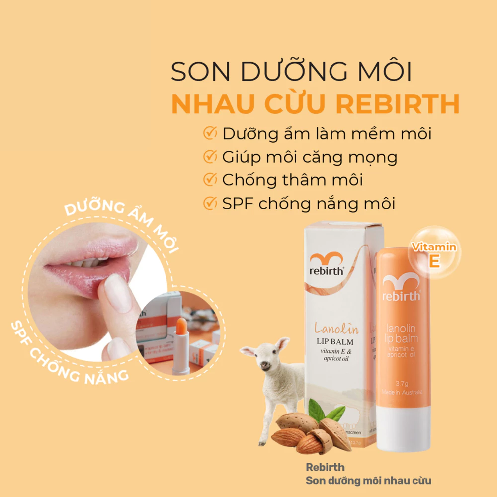 Son dưỡng môi Rebirth nhau thai cừu ngừa khô nứt nẻ 3.7g