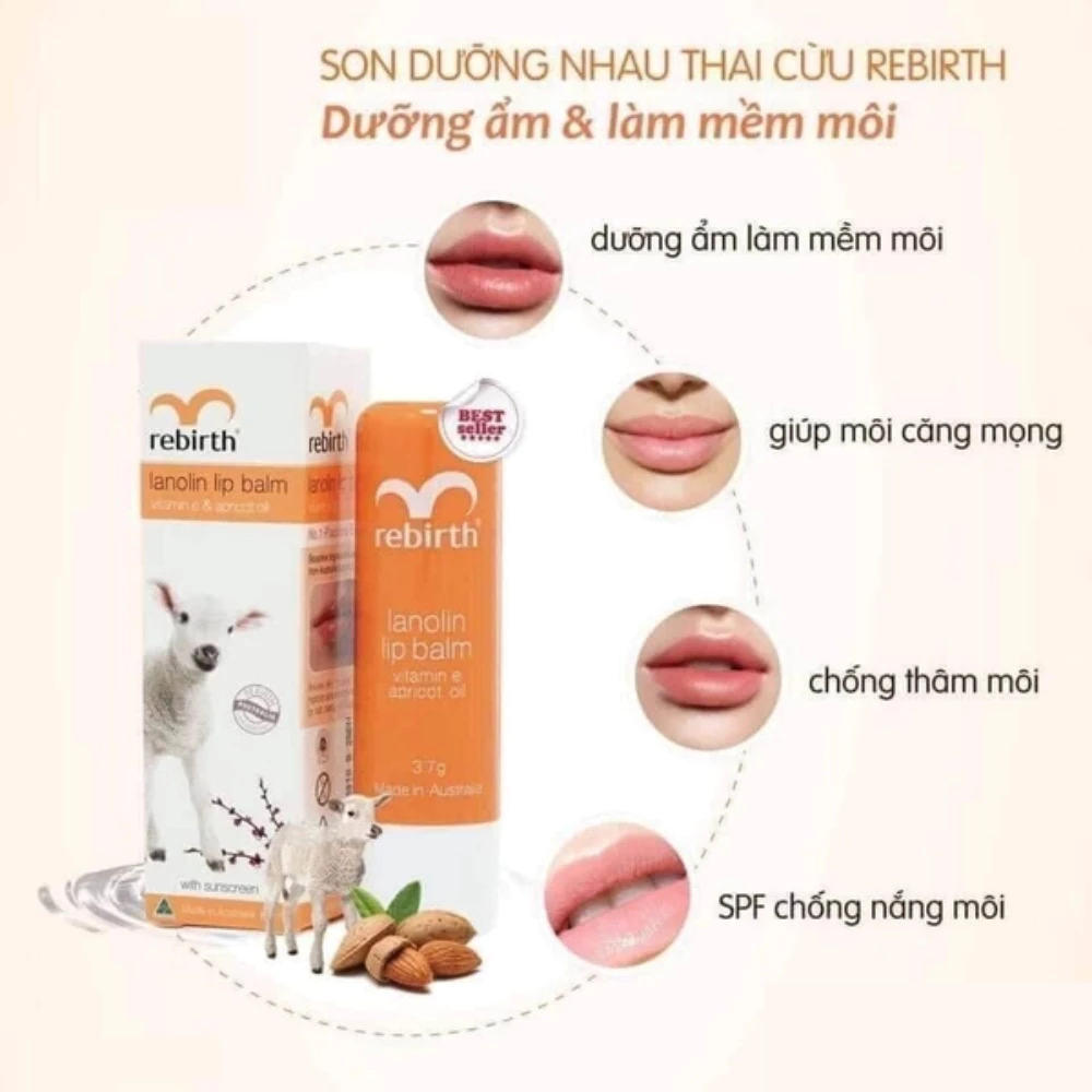 Son dưỡng môi Rebirth nhau thai cừu ngừa khô nứt nẻ 3.7g